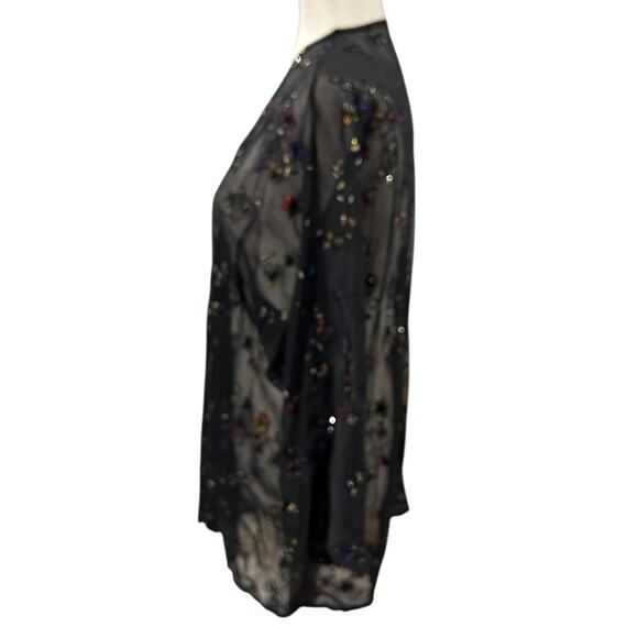 Unbranded Sheer Net Black Jacket with Glitter Floral Detail 3/4 Sleeve No Size - Picture 2 of 4